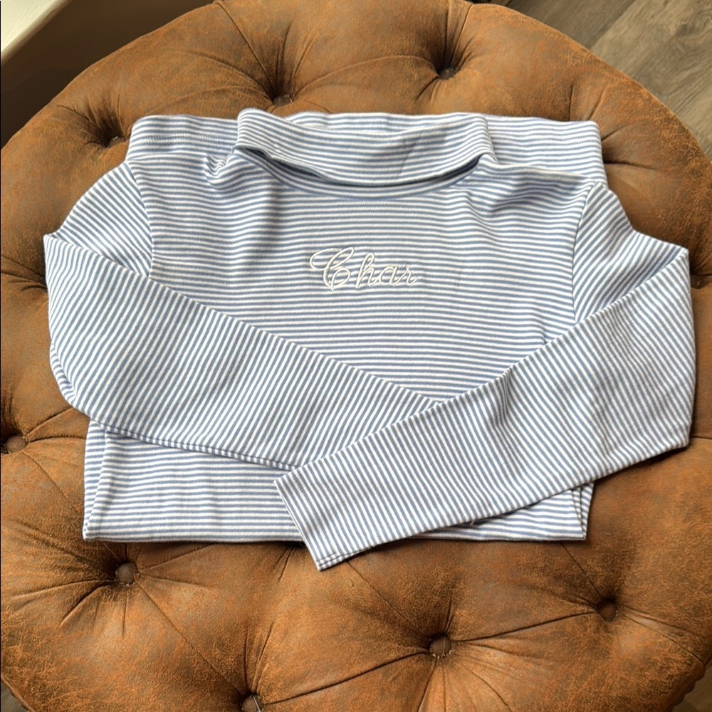 The Beaufort Bonnet Company Chic Striped Long Sleeve Top-Monogramed Char